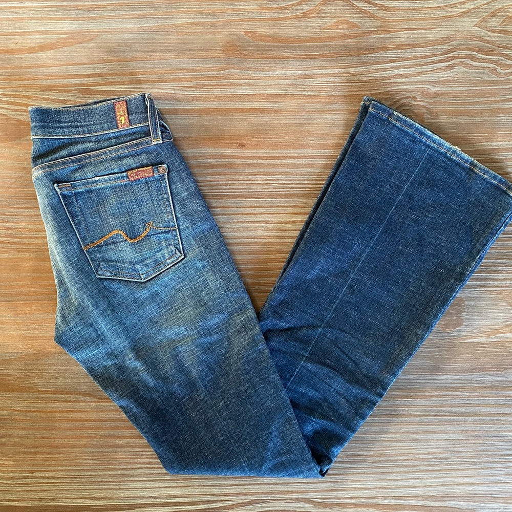 7 For All Mankind Dark Blue Wide Leg Jeans